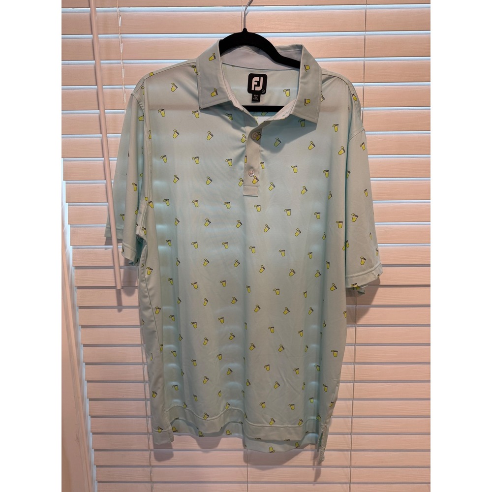 FootJoy Mens‎ Large Blue Cocktail Print Performance Golf Polo Shirt FJ Novelty